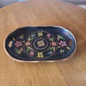 Vintage Floral Hand Painted Wooden Bowl Platter